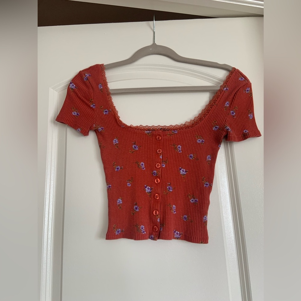 Forever 21 Floral Burnt Orange Top